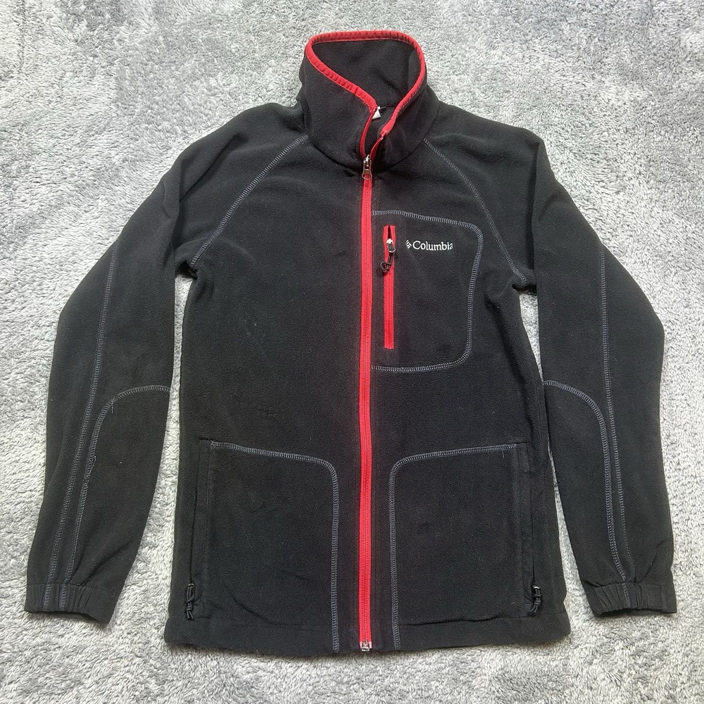 Columbia Fast Trek II Full Zip Fleece Jacket Youth Boys 14/16 Black with‎ Red